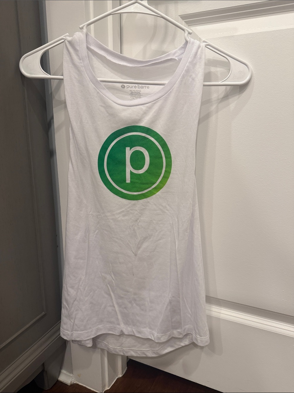 Pure Barre White Tank with Green Logo